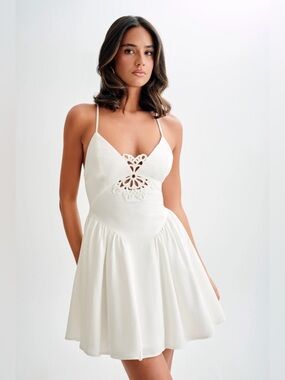 Meshki White Crochet Detail Tie-Back Dress